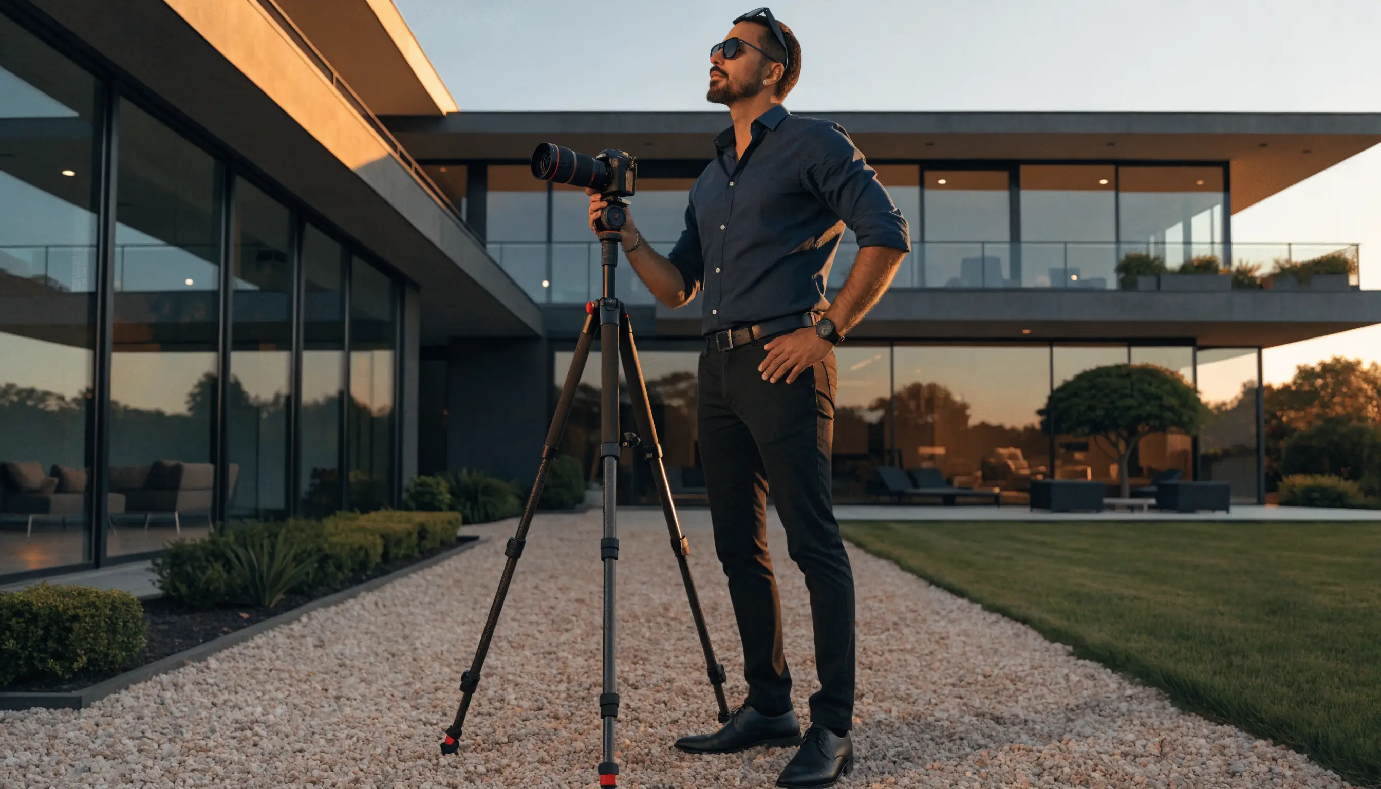 Real estate photographer reviewing listing photos that will become a delivered video